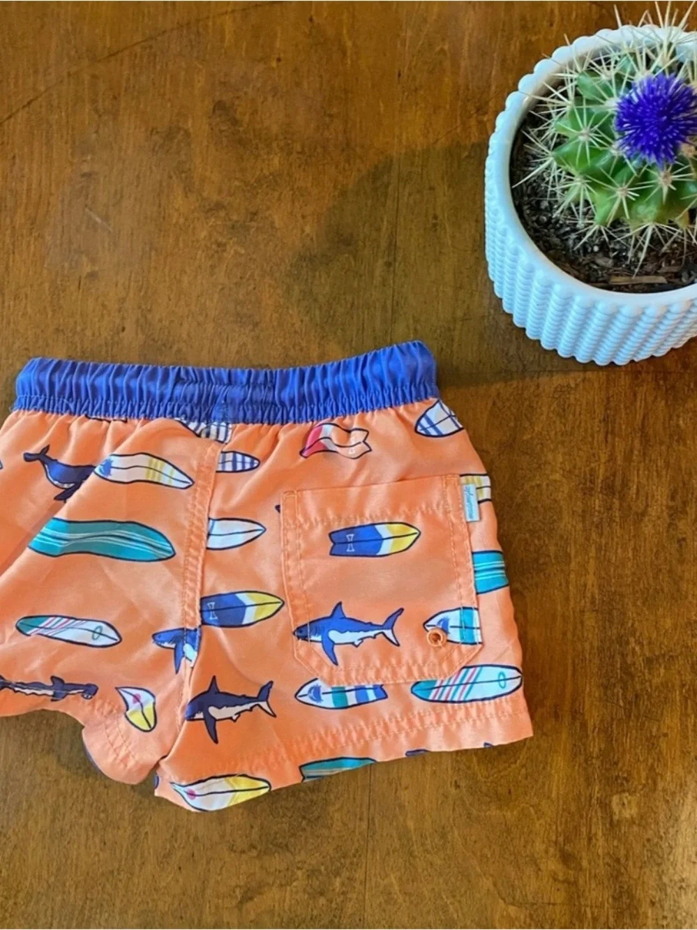 Boys Orange Surfboard Print Swim Trunks Size 2T Toddler Beach Shorts